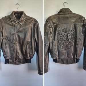 Vintage HARLEY DAVIDSON Brown Leather Motorcycle Biker BOMBER JACKET MEN / Small